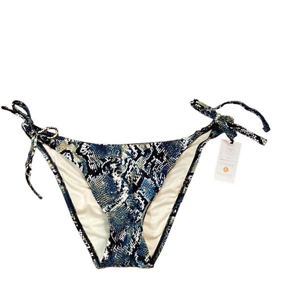 Shade & Shore Blue Snakeskin Print Cheeky Bikini Bottoms, Size L (12-14), NWT - Picture 2 of 5
